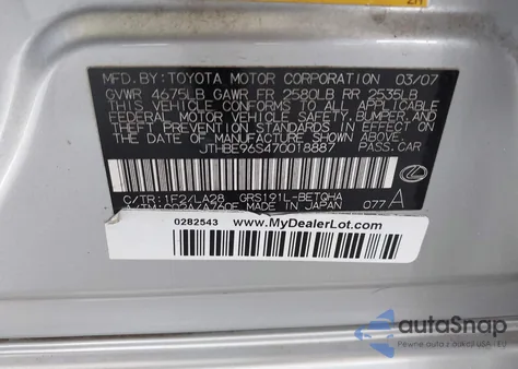 2007 Lexus Gs 350 from USA, damaged, VIN JTHBE96S470018887